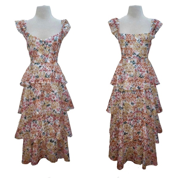 En Saison NWT Floral Romantic Ruffle Embroidered Presley Midi Dress Size Large - Picture 2 of 16